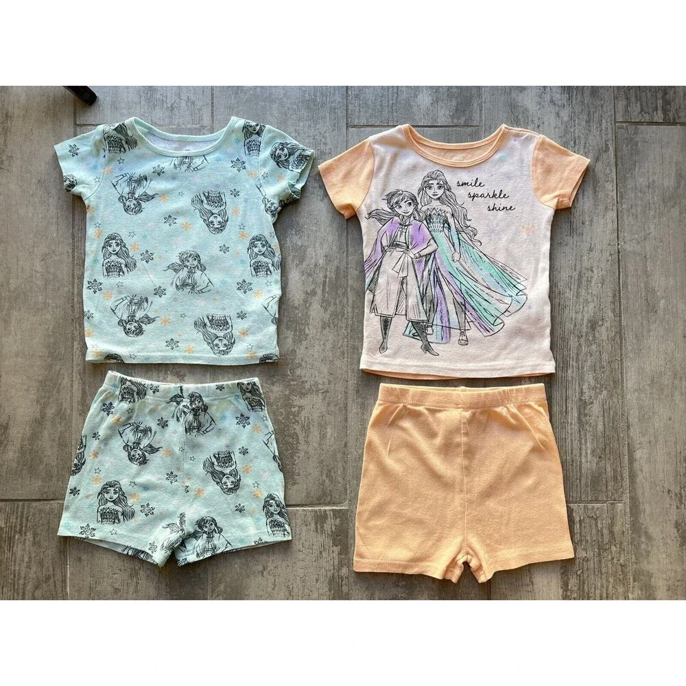 Disney Frozen Girls Pajamas 4 Piece Elsa Anna Cotton Pjs Pajamas Sleep Set 8